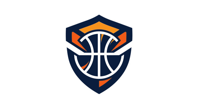 Basketball shield crest logo for sports team or tournament.