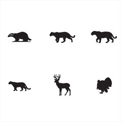Obraz premium Black silhouette icons of wild forest animals set Vector