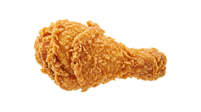 Crispy fried chicken drumstick isolated on transparent background high quality image for food blogs.