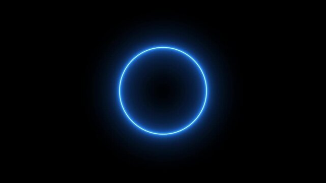 neon circle flicker  animation on black background,, neon light opacity flicker, Animated glowing neon circular line frame animation. neon ellipse circle border loop icon