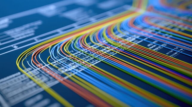 Colorful network cables connected to electronic board