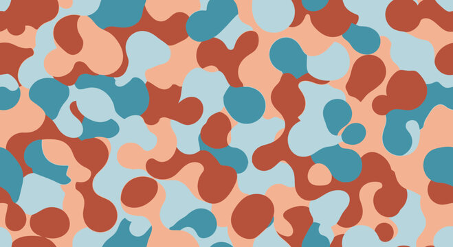 Modern seamless camouflage pattern with terracotta and teal organic shapes