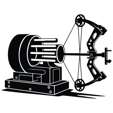 Industrial mechanical bow testing machine for compound archery development.