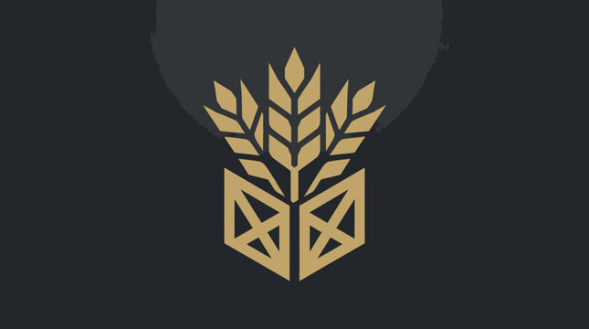 Golden wheat stalks emerging from a hexagonal box logo.