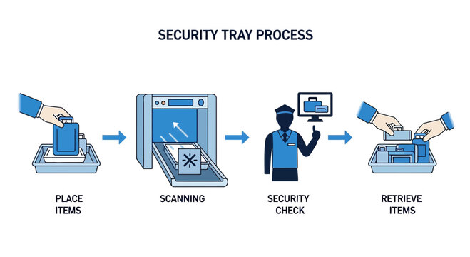 Airport Security Screening Process: Placing, Scanning, Checking, Retrieving Items