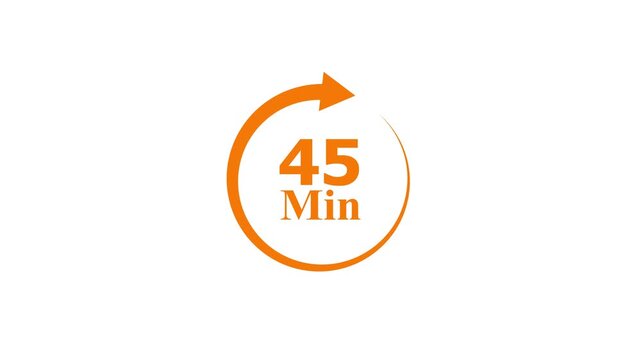 45 minute timer icon, 45 minutes duration symbol, 45 minutes time icon, 45 minutes waiting time icon, 45 minutes countdown icon, 45 minutes clock icon, 45 minutes time symbol, 45 minutes time sign