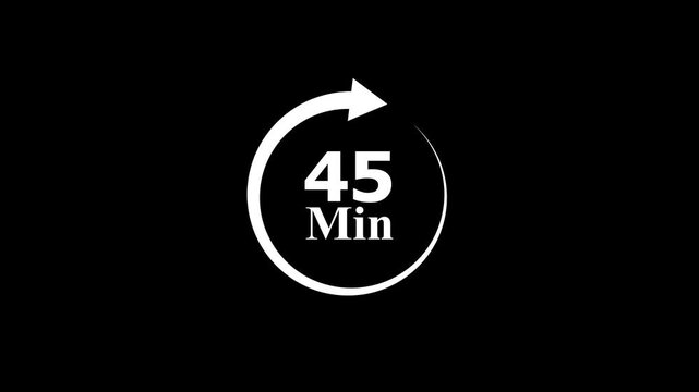 45 minute timer icon, 45 minutes duration symbol, 45 minutes time icon, 45 minutes waiting time icon, 45 minutes countdown icon, 45 minutes clock icon, 45 minutes time symbol, 45 minutes time sign