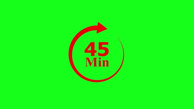 45 minute timer icon with circular arrow on green screen background