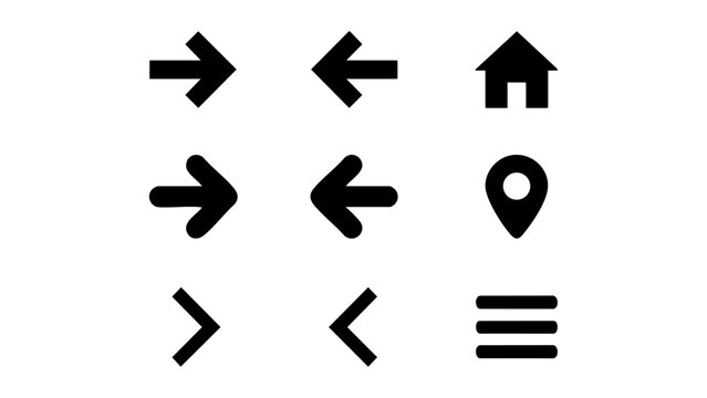 Set of black web interface icons with arrows and symbols