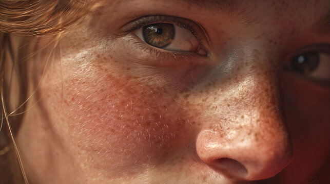 Close-up on Young Woman's Face: A detailed macro shot reveals the captivating features of a young woman's face.