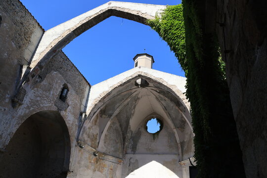 Historic walls of an old monastery church in La Seu d&rsquo;Urgell, Spain  
