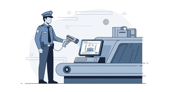 Airport Security Officer Scanning Luggage at X-ray Machine