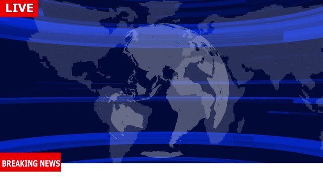 Live Breaking News Broadcast Background with Rotating Globe and World Map Animation, Global News Studio Background with Live Badge,Breaking News World Globe Motion Background