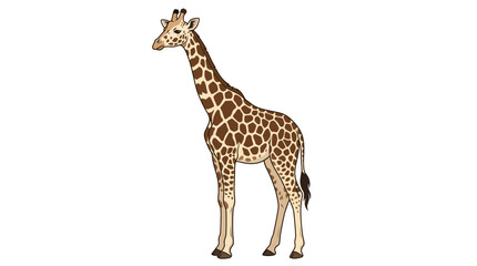 Obraz premium An illustration of a giraffe standing alone in a neutral background, looking calm.