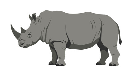 An illustration of a rhinoceros standing alone in a plain environment shows the animal. © sajjadhossain