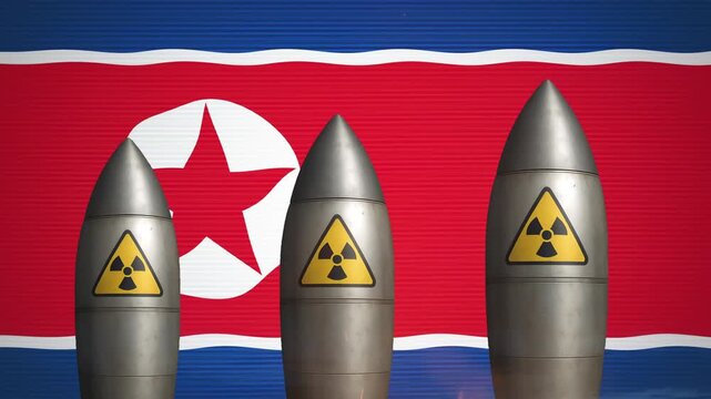 North Korean missiles with radiation symbols in motion clip