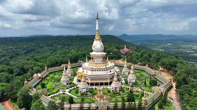 Aerial view of Phra maha chedi sri chai mongkol in Roi Et, Thailand.