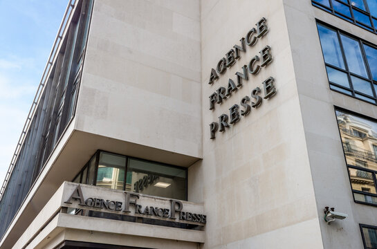 Paris, France - June 17, 2026: Sign on the headquarters of the Agence France-Presse (AFP), a French international news agency present in 150 countries, founded in 1835 as Havas and renamed in 1944.