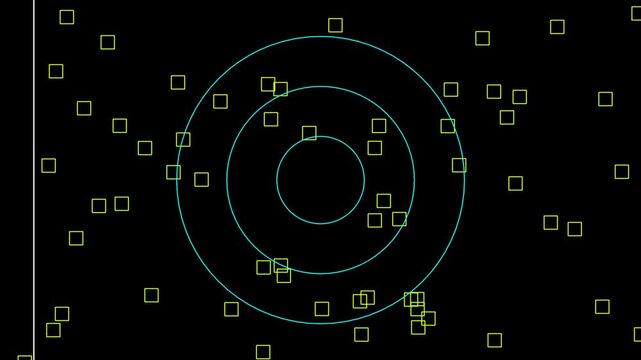 Abstract representation of data points scattered around concentric circles on a black background.