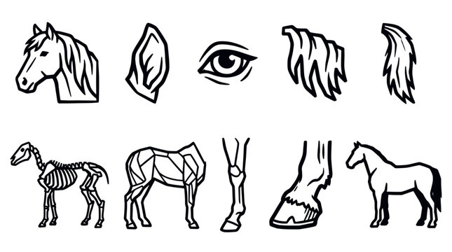 Horse Anatomy and Equine Health Outline Icon Vector Set