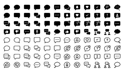 Fototapeta premium Chat and Speech Bubble Symbols Monochrome Vector Set