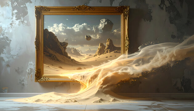 Surreal desert landscape through frame.