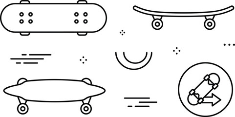 Skateboard Urban Sport Icon Set Featuring Longboard Top View Side View And Arrow © MstBabli