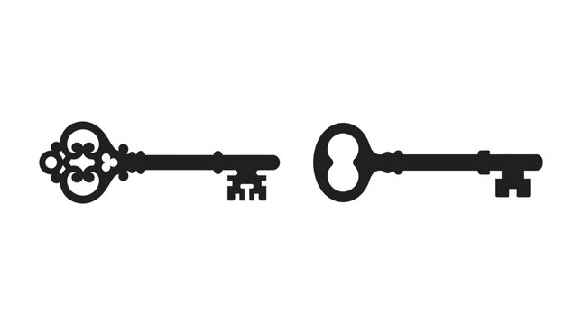 Two antique keys in black silhouette key