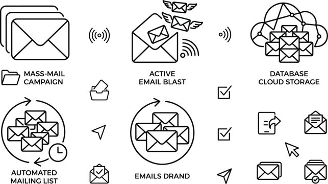 Email Marketing Automation Icon Set Featuring Mass Mail Blast Database Cloud And Campaign