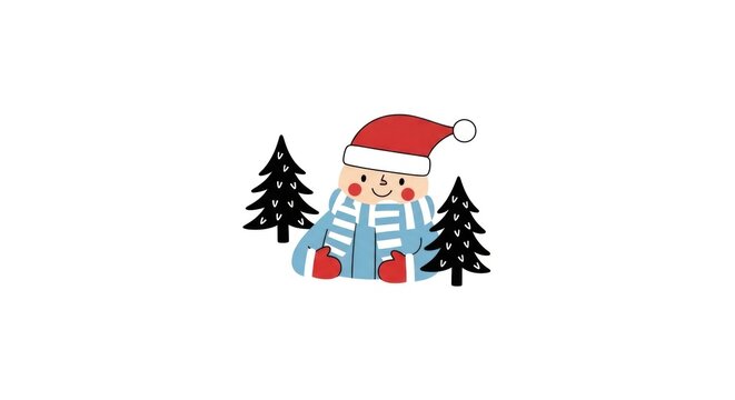 Cartoon Santa Claus in winter scene.