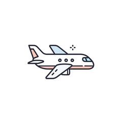 Naklejka premium Commercial passenger airplane flying illustration in flat line style isolated on white background