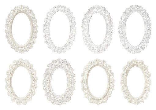 PNG Vintage ornate oval photo frames on transparent background