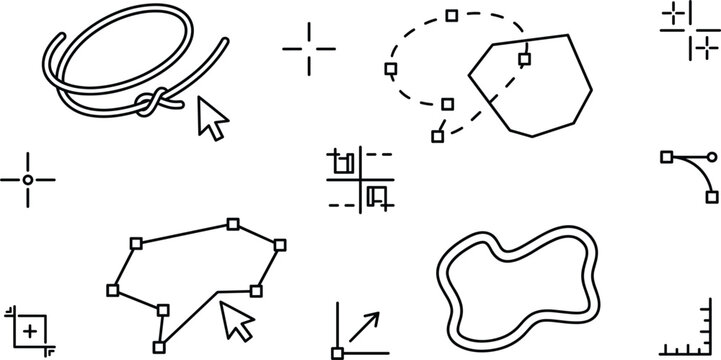 Vector Selection Tool Icon Set Featuring Lasso Path Anchor Points And Polygon Shape