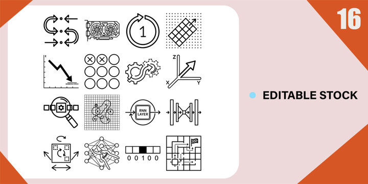 Machine Learning and AI Technology Icons Set