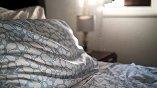 Bright sunlight hits pillow and blanket
