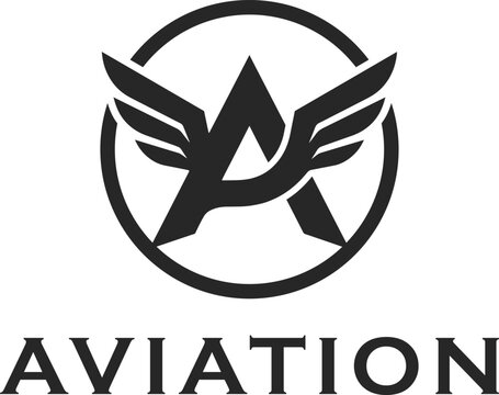 Aviation letter A logo with wings in circle frame vector