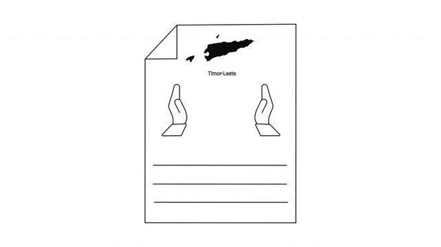 Document with Timor Leste Map and Hands Illustration.
