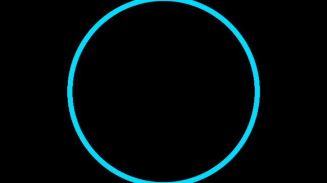 A bright blue neon circle glows against a solid black background, creating a futuristic and abstract design.