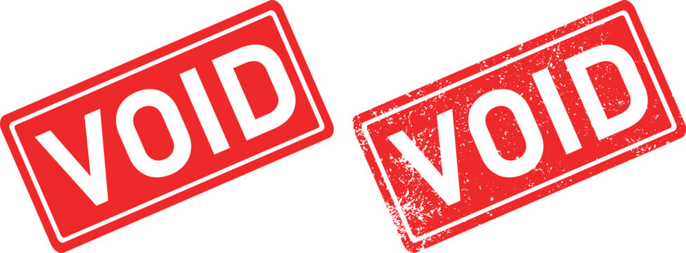 graphic void stamp signs with red outline and white letters on isolated background