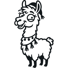 Fototapeta premium Cartoon llama wearing decorative winter hat and collar.