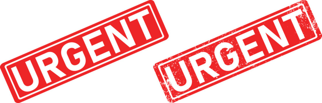 graphic badge stamp with urgent label typography on red warning shapes, vector design