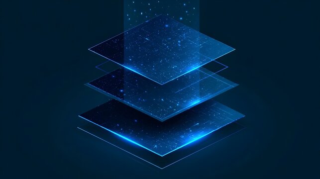 3 layer stack futuristic tech diagram template with space for your text - modern business technology slide infographic template for corporate presentations - dark blue background vector Stock Vector
