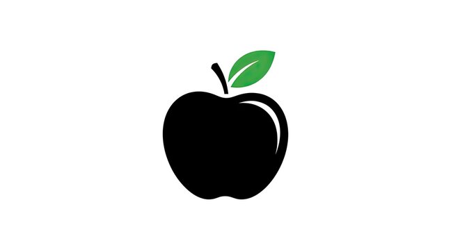 Black apple fruit icon with leaf.