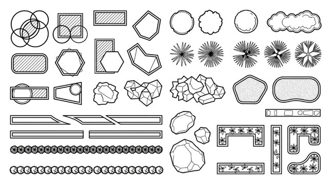 Abstract landscape concept diagram shapes and geometric site plan symbols
