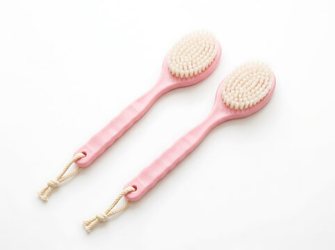 Two pink back scratchers with wooden handles