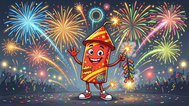 Happy cartoon firework exploding festive night