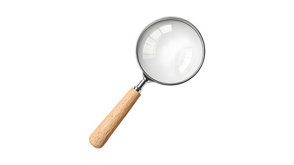 Realistic Magnifying Glass with Wooden Handle Isolated on Black Background