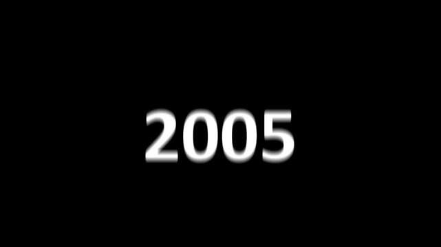 Reverse 26 year counter animation scrolling back from 2026 to 2000. White 3D text on black background. Going back in time flashback and history timeline motion graphics concept.