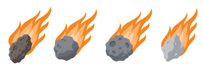 burning asteroids flying through space falling rock bundle set © foxndeer