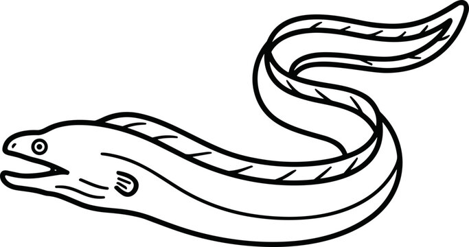 Sleek moray eel outline on black background